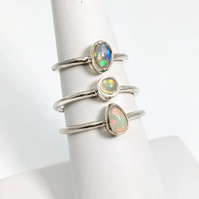 Ethiopian Opal Polished Sterling Silver Dainty Ring SK9025 Bliss Crystals Rings