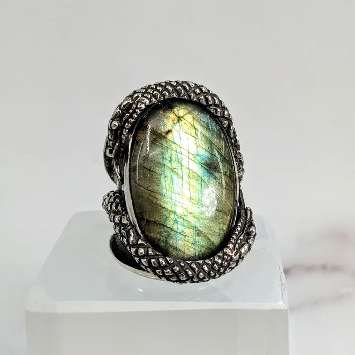 Labradorite Jumbo SS Serpent Snake Ring Sz 105 LV1721 Bliss Crystals Rings