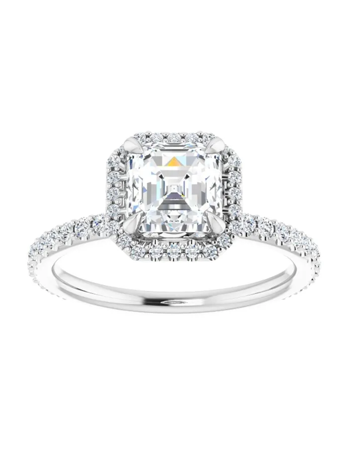 Rings acredo USA Diamond Halo Hidden Halo and Diamond Band Engagement Ring 38 ct tw