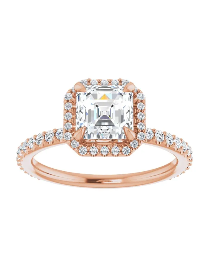 Rings acredo USA Diamond Halo Hidden Halo and Diamond Band Engagement Ring 38 ct tw