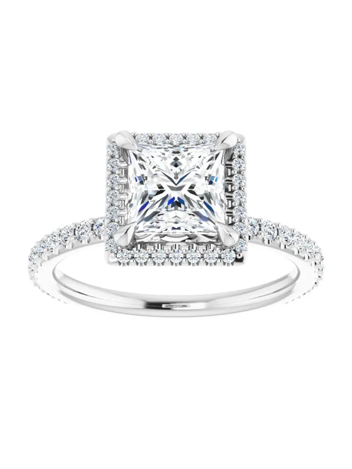 Rings acredo USA Diamond Halo Hidden Halo and Diamond Band Engagement Ring 38 ct tw