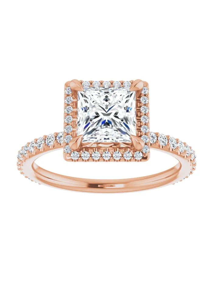 Rings acredo USA Diamond Halo Hidden Halo and Diamond Band Engagement Ring 38 ct tw