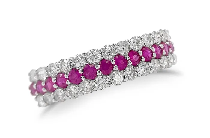 Rings Albert Hern Ring 18kt Gold 3Row Band Rubies Diamonds