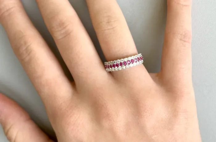 Rings Albert Hern Ring 18kt Gold 3Row Band Rubies Diamonds