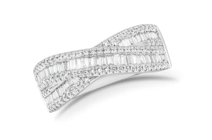 Rings Ring 18kt Gold Baguette Round Diamonds Cross Band Albert Hern