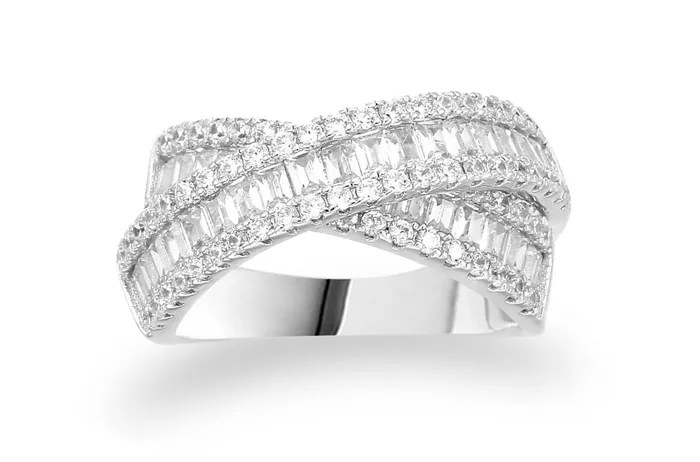 Rings Ring 18kt Gold Baguette Round Diamonds Cross Band Albert Hern